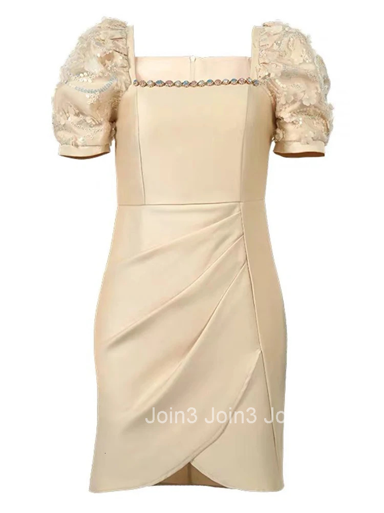 New Elegant Luxury Summer Asymmetrical Evening Dress Women Clothes Sweet Lace Puff Sleeve Slim Short Party Prom Vestidos Fiesta