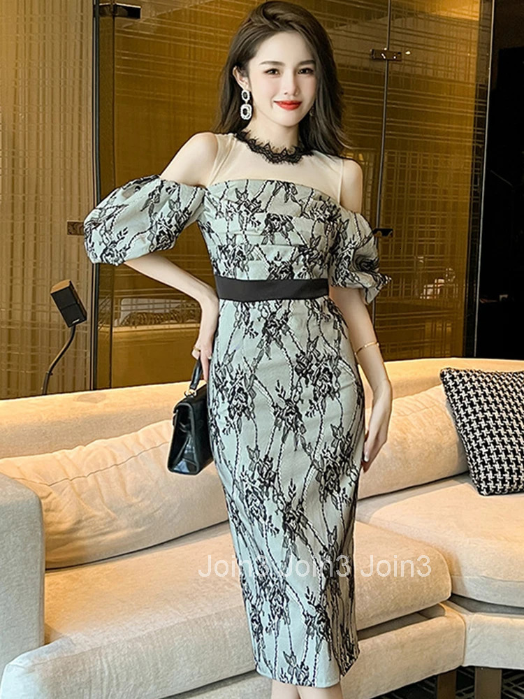 Summer Chic Evening One Piece Dress Women Clothes Elegant Pretty Sexy Off-Shoulder Slim Midi Party Club Prom Robe Mujer Vestidos