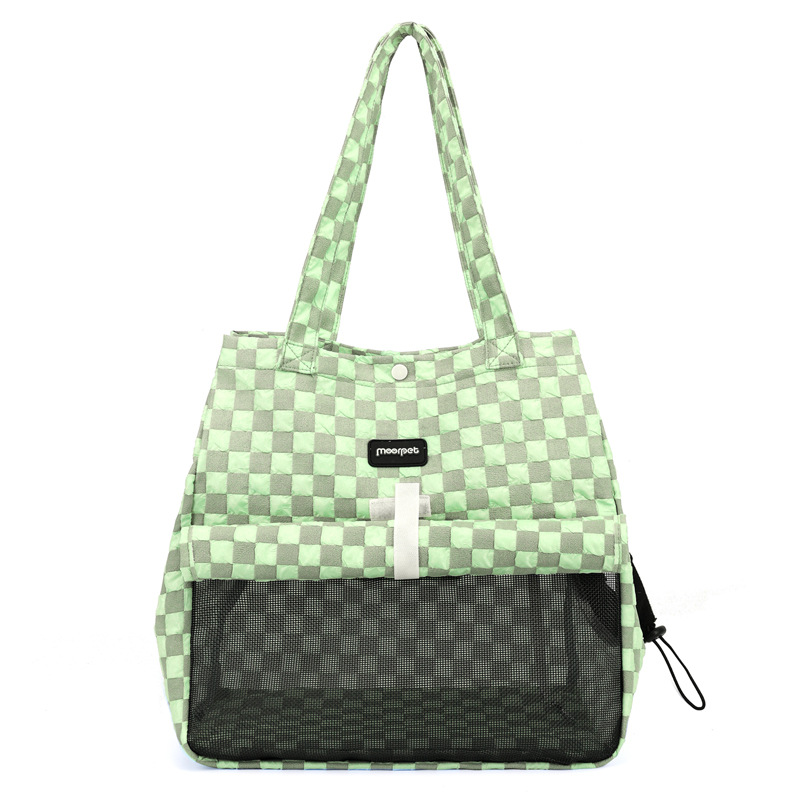 Cozy Blended Fabric Dog Purse Carrier, Foldable Portable Plaid Dog Carrier Purse with Secure Harness Clip, Dog Tote Bag for Small Dogs and Cats C40