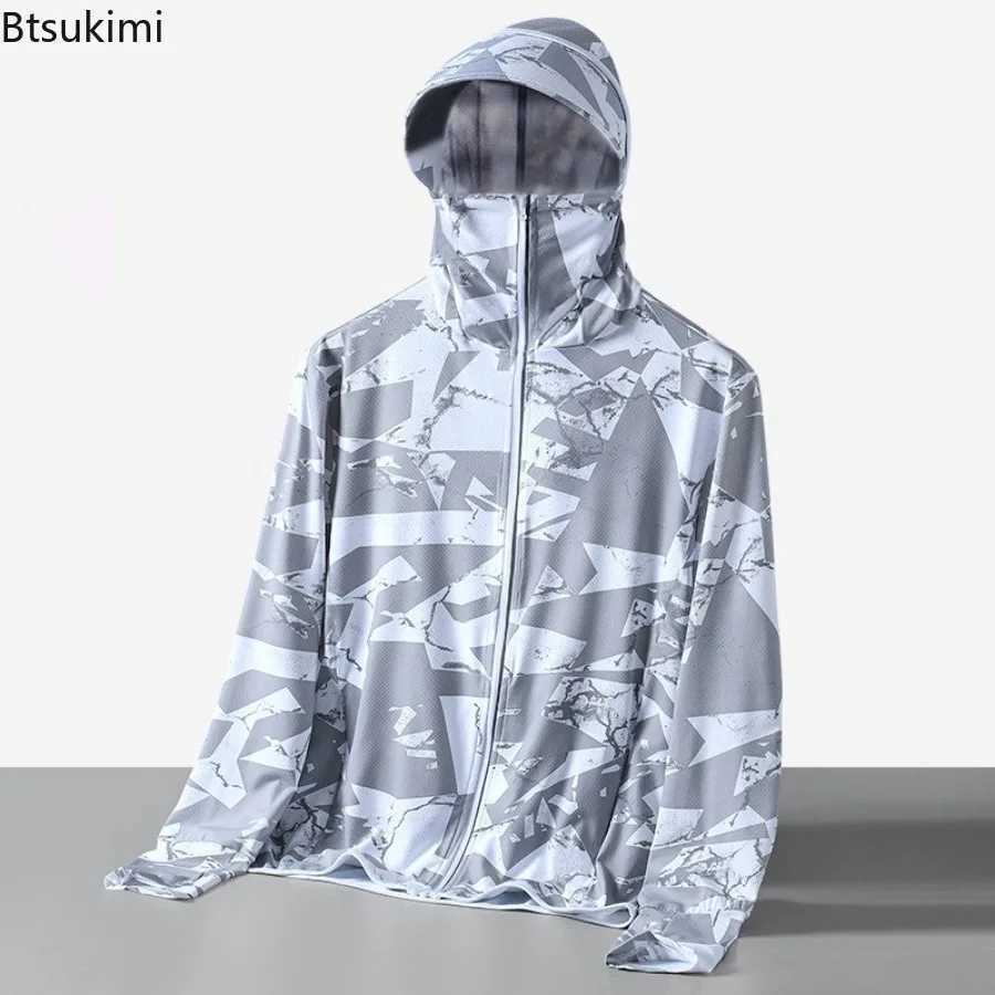 2025 New Mens Sun Protection Thin Jacket Summer Ice Silk Breathable Anti-UV Windbreaker Men Outdoor Hiking Fishing Hooded Coats W250623