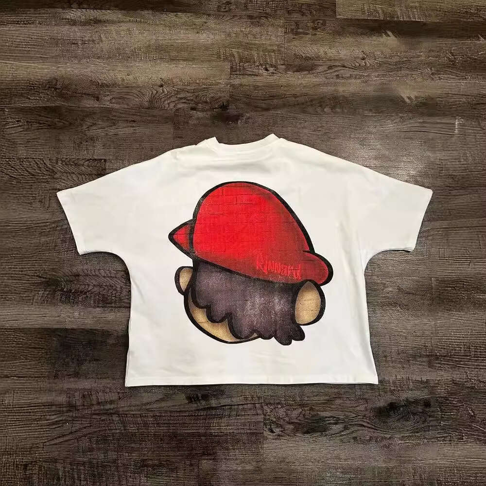 Korean Style Simple Niche Design Cartoon Long Printed Cotton T-Shirt Men's Hip-Hop Harajuku Y2K Loose Couple Top