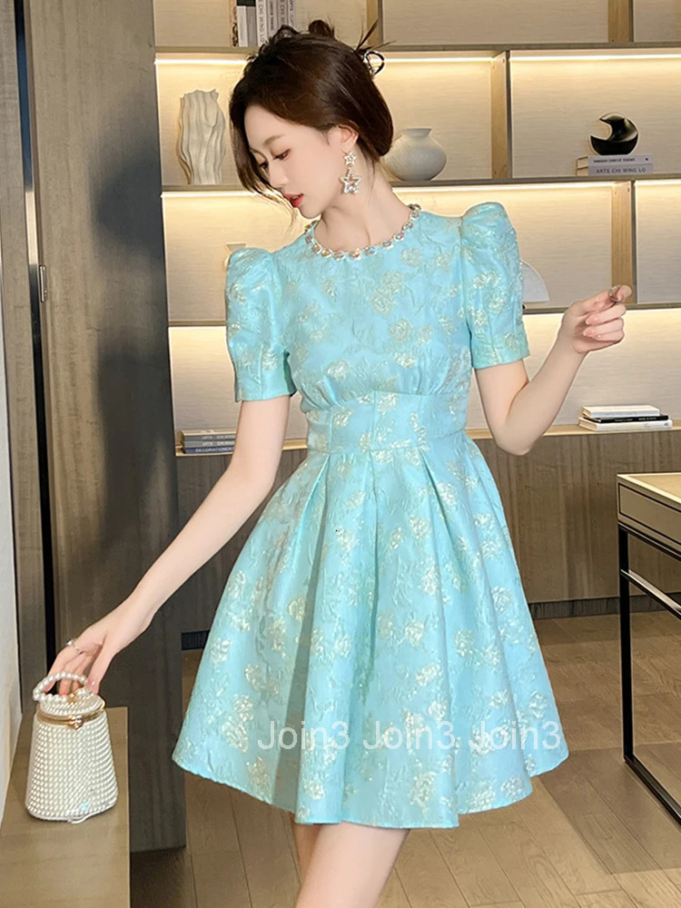 Elegant Luxury Sweet Jacquard Floral Gown Evening Dress Women Clothes Retro Puff Sleeve Corset Short A-Line Party Prom Vestidos