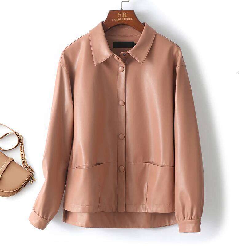 2024 Spring Autumn Women's Short Sheepskin Casual Covered Button Ladies Loose Split Leather Jacket Coats S-2Xl