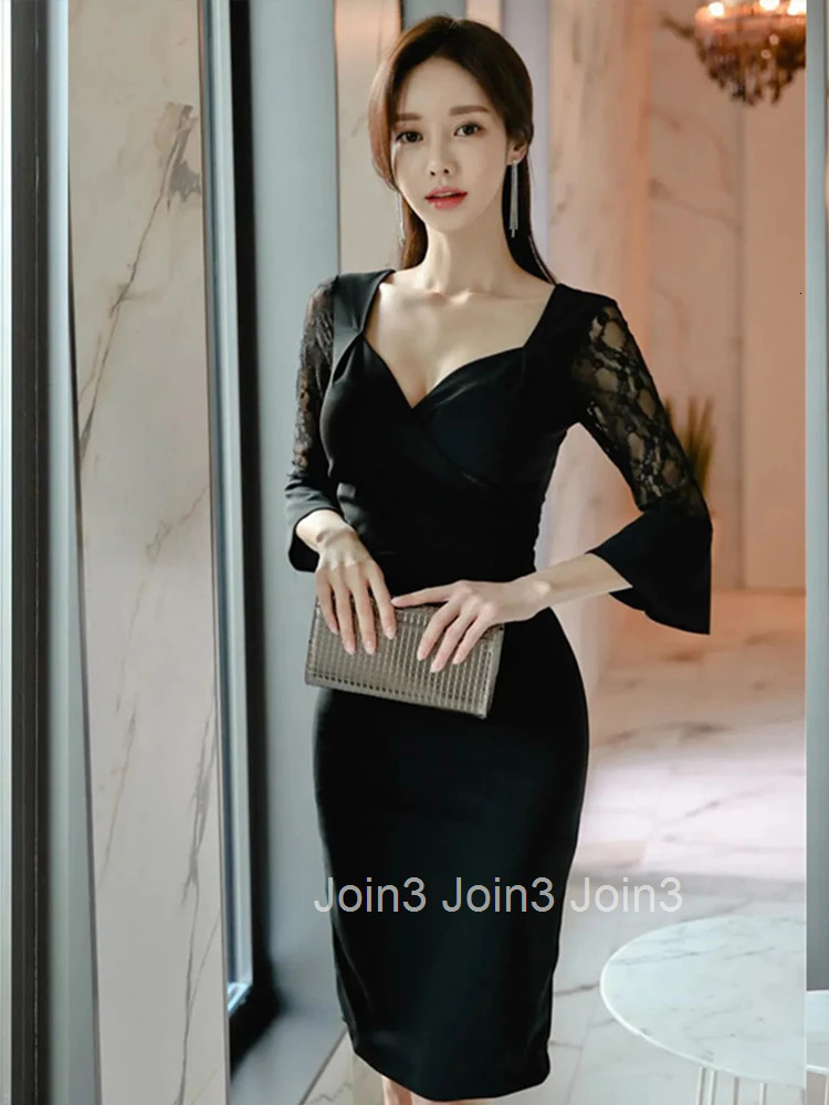 New Summer Fashion Lady Work Style Black Pencil Dress Women Clothing Elegant Office Mujer Sexy V-Neck Slim Party Prom Vestidos