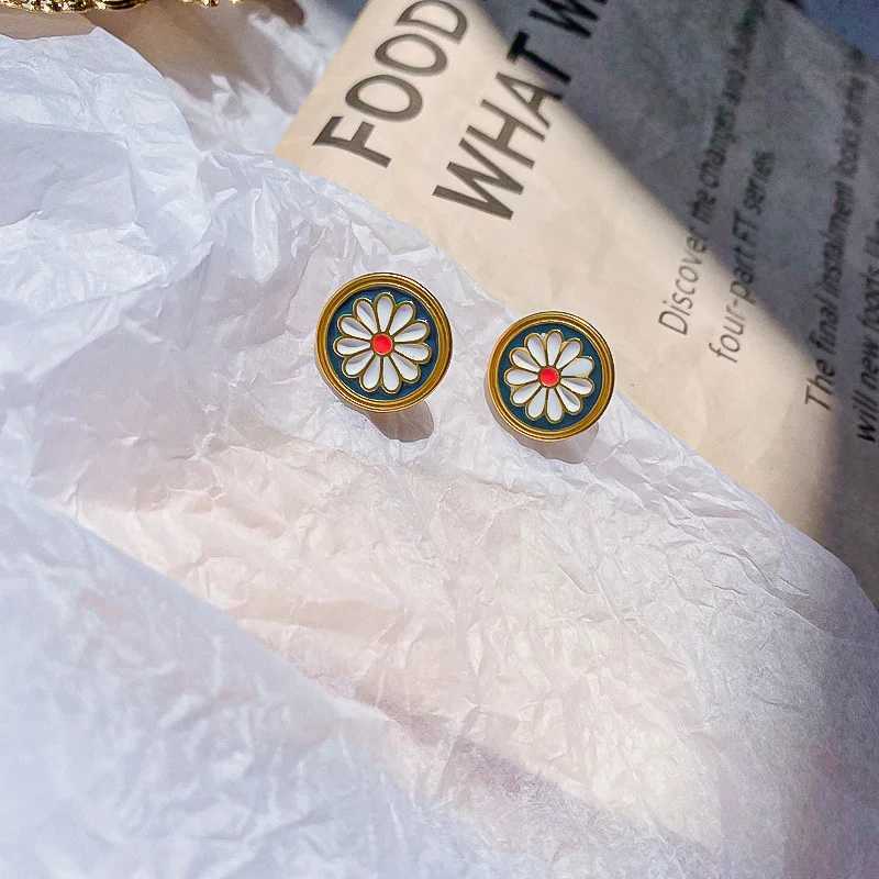 2020 Vintage Colorful Enamel Metal Flower Stud Earrings Geometric Square Round for Women Girls Daisy Wedding Jewelry Gifts XJ250623