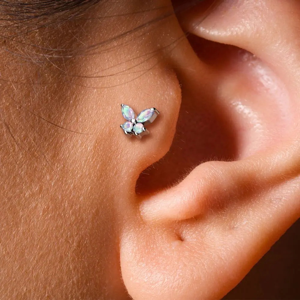 1PCS Butterfly Labret Piercing Lip Stud Cluster Crystal Tragus Earring Flat Cartilage Earrings Zircon Jewelry 250613