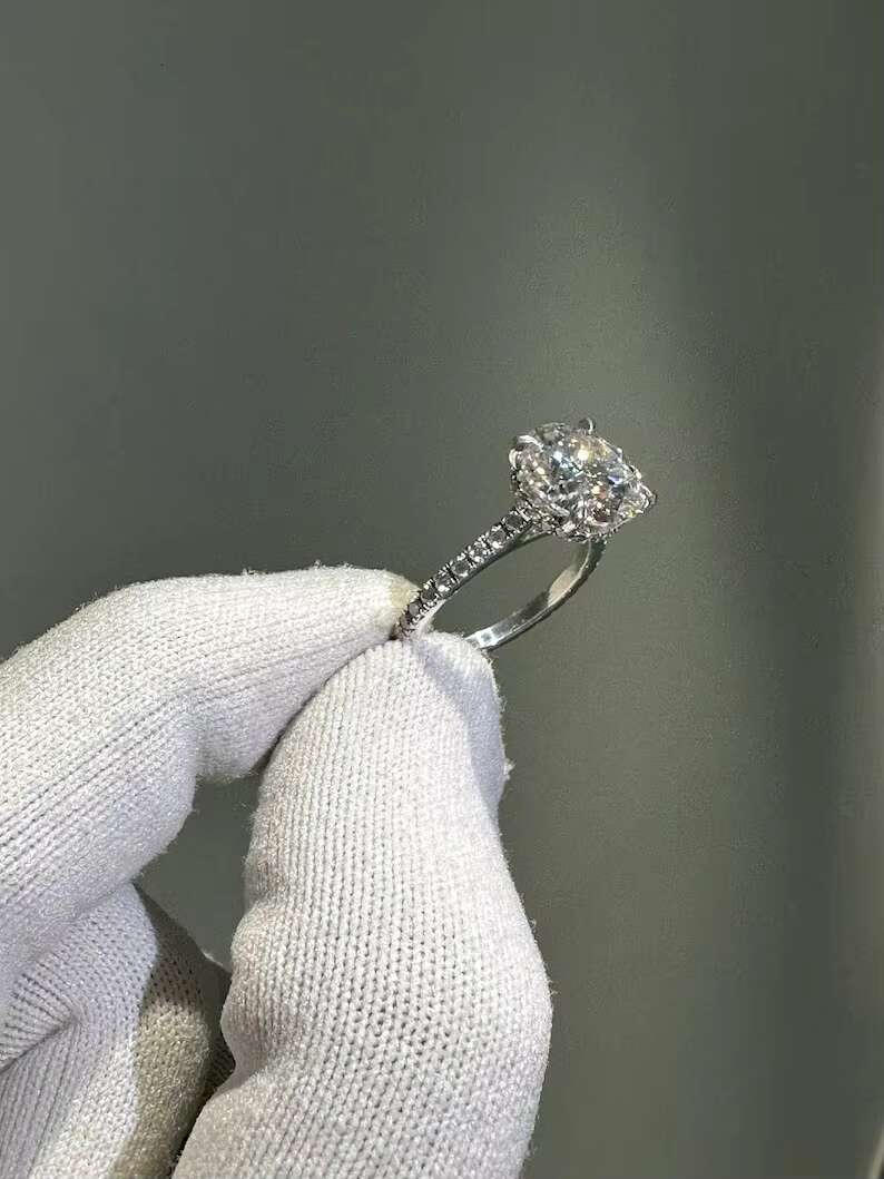 Natural Moissanite Diamond 14K Gold Ring Moissanite Diamond Helo 14K Solid Gold Ring Woman Engagement Gift