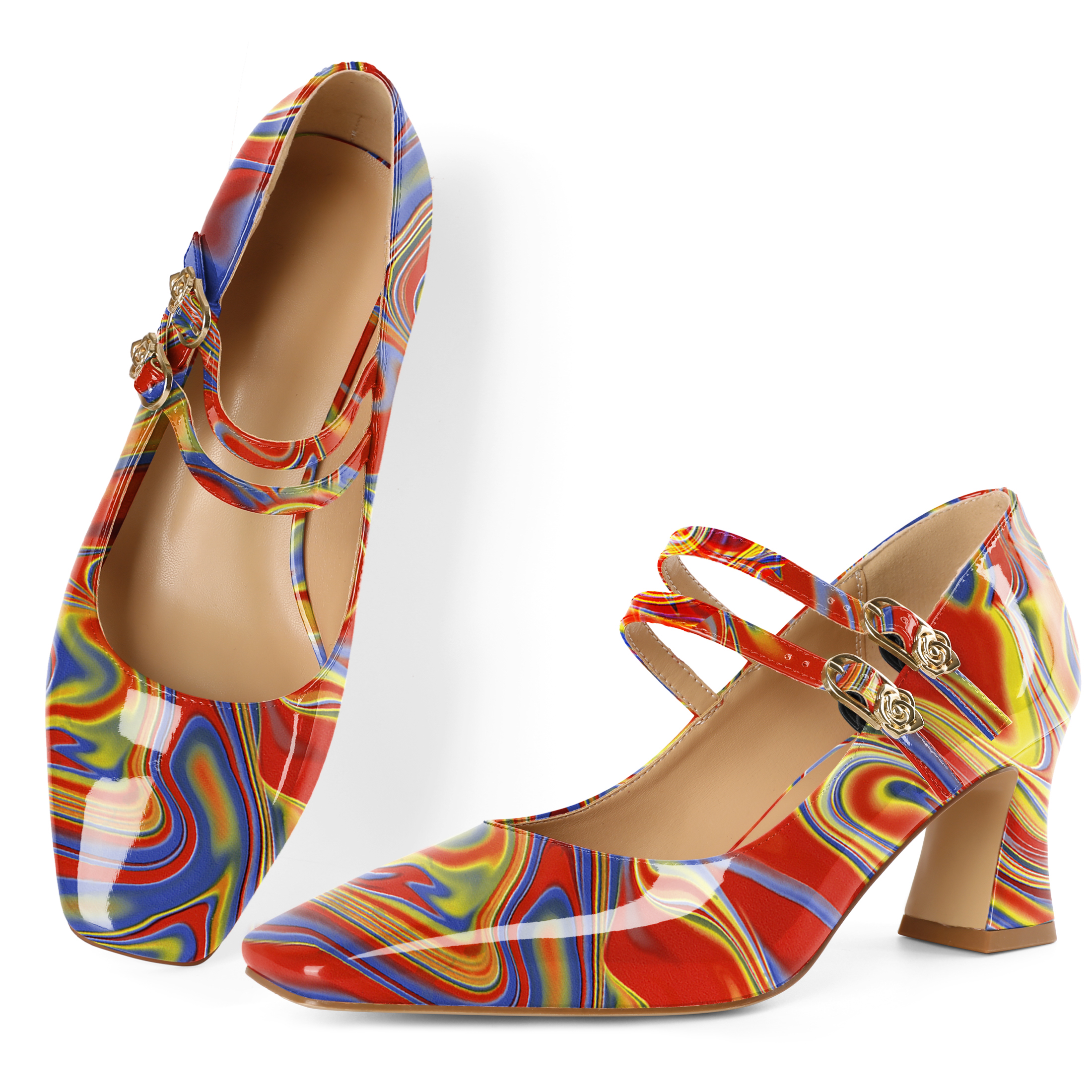 Zamikoo Women Pumps Square Toe Mary Janes Pumps Block Chunky Heels