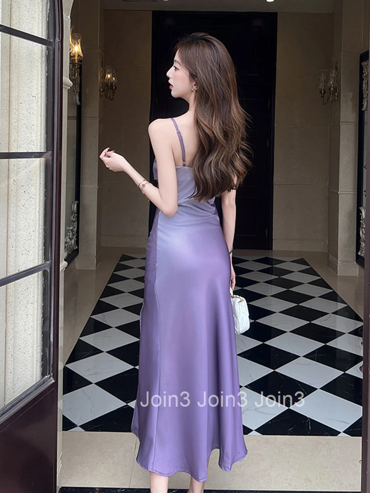 Women Vacation Clothes Purple Sexy Sling Slim Midi Fishtail Dress Elegant Fashion Party Prom Vestidos Fiesta Robe Casual Summer