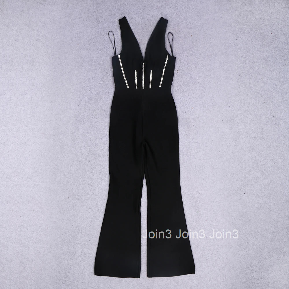 New Fashion Simple Office Lady Jumpsuits Elegant Sleeveless Rhinestone Pantsuits Black Fit Slimming Sets Causal Urban Wear