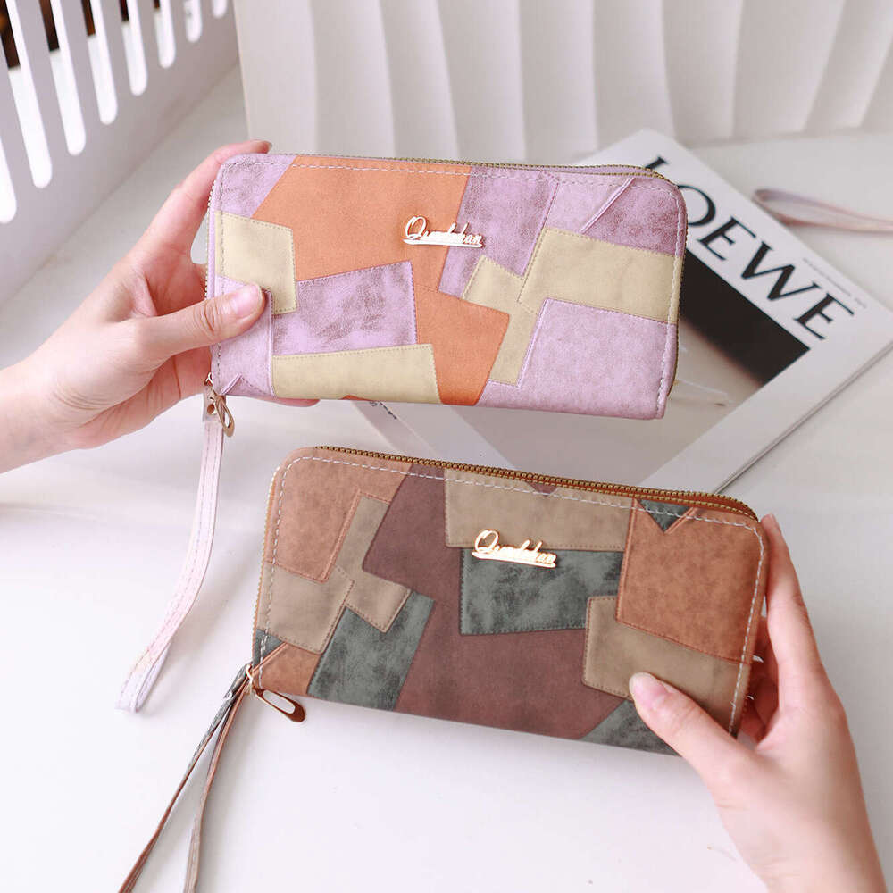 TEMU New Fashion Patchwork Color Block Double Zipper Women's Long Wallet Korean Style Phone Bag