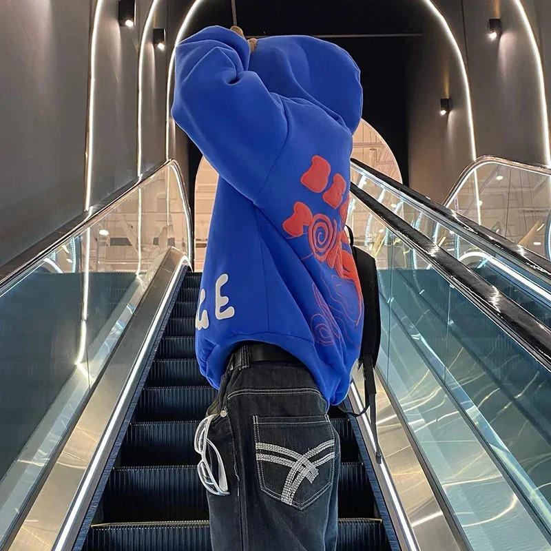 Hip hop long sleeved pocket mens and womens streetwear Harajuku aesthetics Y2K womens hoodie letter print punk loose 2000s 250617