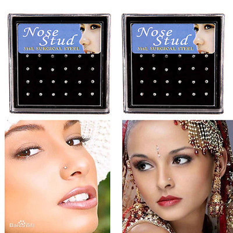 24pcs Crystal Nose Ring Studs Fashion Body Women Girl Jewelry Stainless Steel Piercing Colorful 250613