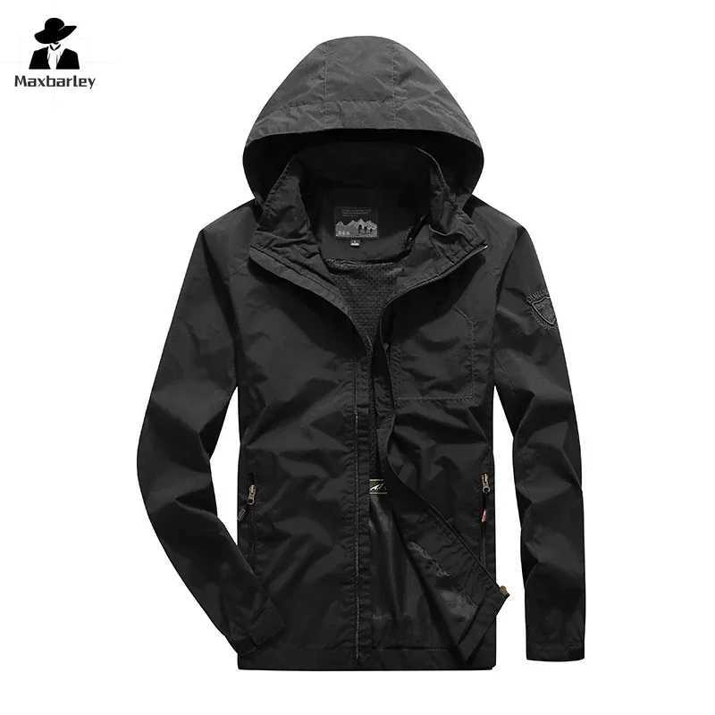 Mens Windbreaker Hiking Jacket Mens Thin Waterproof MA- Pilot Hooded Coat Mens Outdoor Work Clothes Spring and Autumn W250623