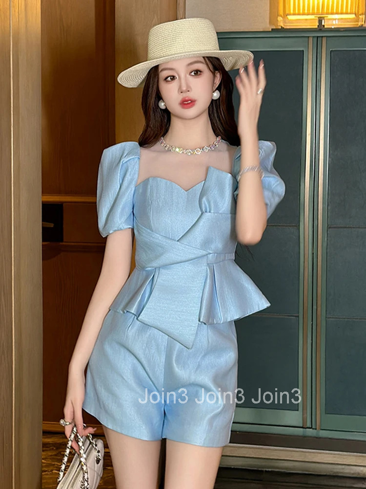 New Elegant Luxury Diamonds Satin Solid Short Shirt Women Clothes Retro Puff Sleeve Slim Folds Sweet Bow Mujer Tops Prom Blouse