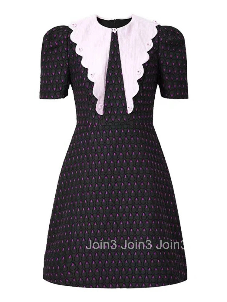 Summer Preppy Style Retro Black Embroidery Gown Evening Dress Women Clothes Puff Sleeve Short A-Line Party Prom Vestidos Fiesta