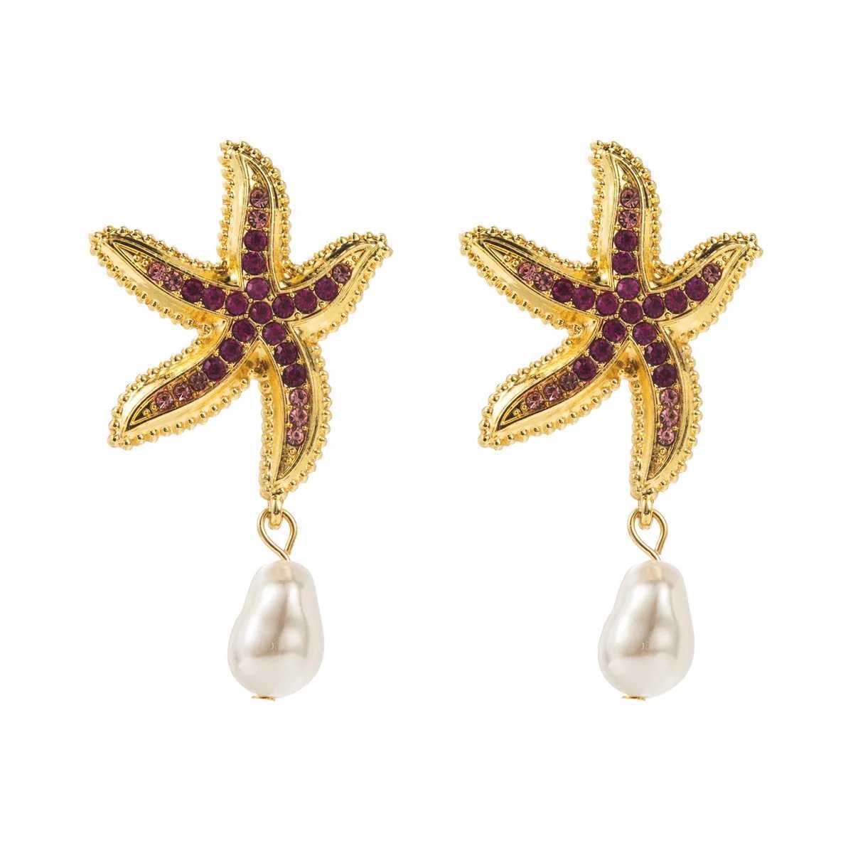 Bohemia Star Fish Earrings Drop Pearl Rhinestones Dangle Earrings for Women Starfish Party Jewelry Summer Holiday Beach GiftsXJ250623