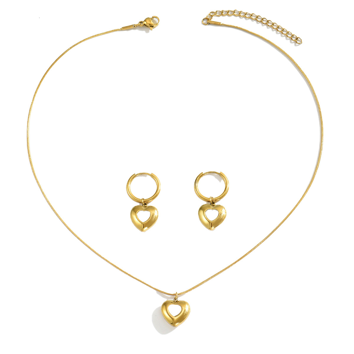 Wind Women's Earrings Necklace Set Heart Electroplated Design Long Pendant Chain for Women