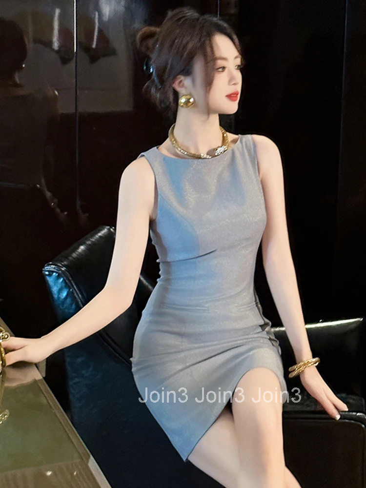 Women Clothes Solid Simple Sexy Sleeveless Slim Mini Short Dress Elegant Commute Business Formal Occasion Party Vestidos Casual