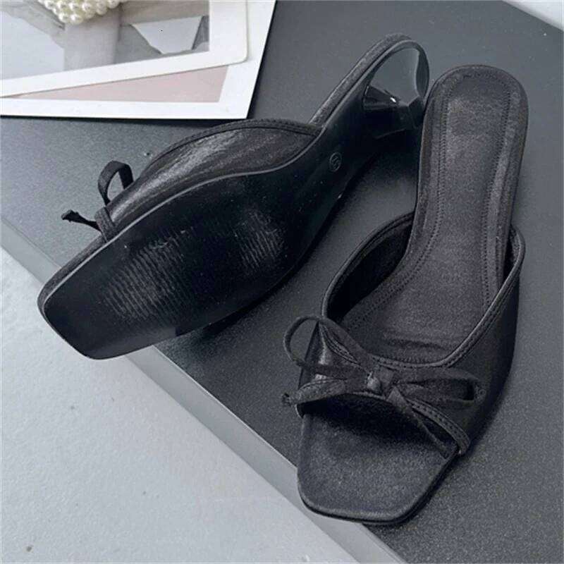Eilyken Summer Butterfly-kont Women Slippers Elegant Square Toe Party Dress Female Sandals Low Heels Shoes Large Size 43