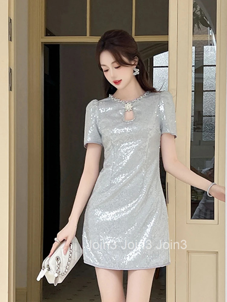 Sparkly Sequin Evening Dress Women Clothes New Summer Elegant Luxury Short Sleeve Slim Mini Short Party Club Prom Vestido Fiesta
