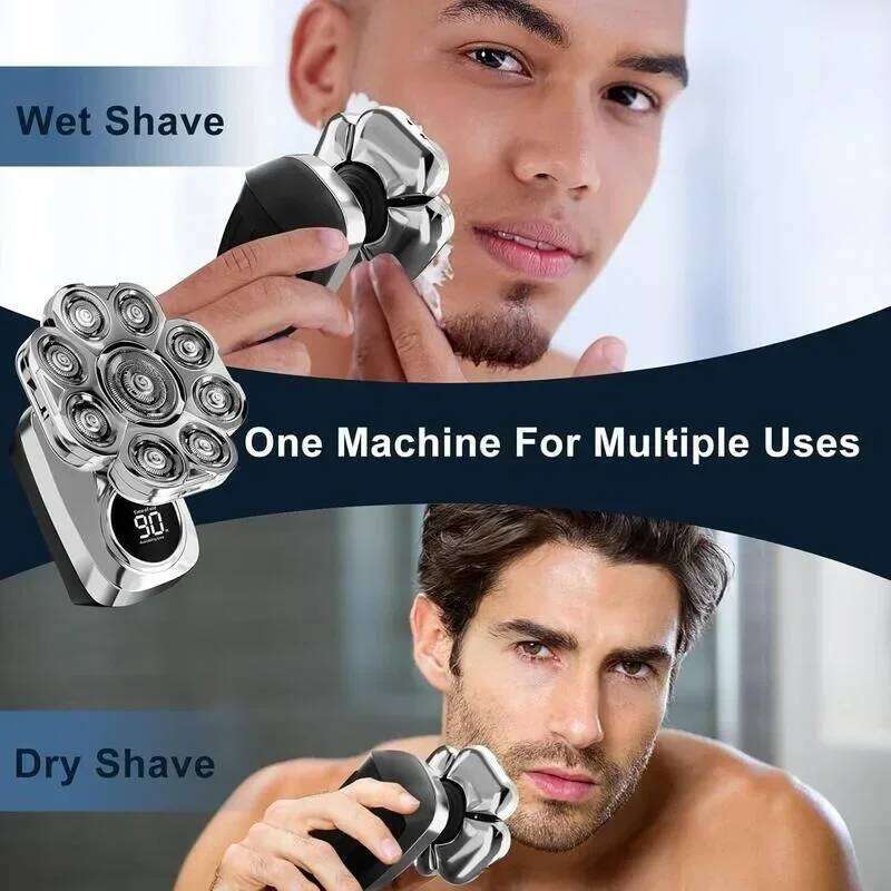 Detachable Razor.6 In 1.Smoother Shaving.Suitable For Bald Men.Wet And Dry 9D Rotary Shaver Grooming Set.Type-C Charger (A)