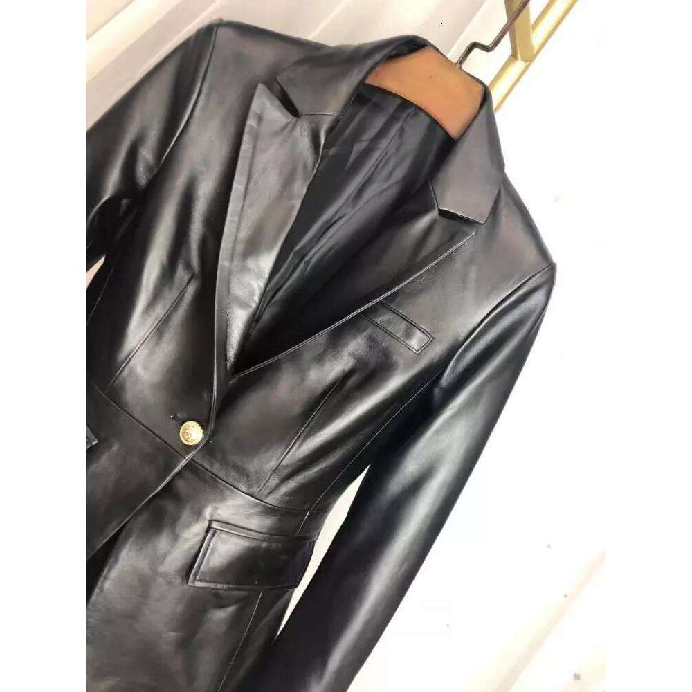 New Designer Office Ladies Back Hollow Out Button Slim Fit Blazer Work Suit Coat Women Natural Sheepskin Genuine Leather Jacket