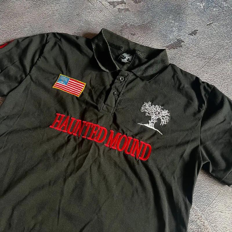 Men's Polos Haunted Mound Embroidered Retro Black Polo Shirt Y2K T Pumpkin Head Letter Oversized Short Sleeve Tops