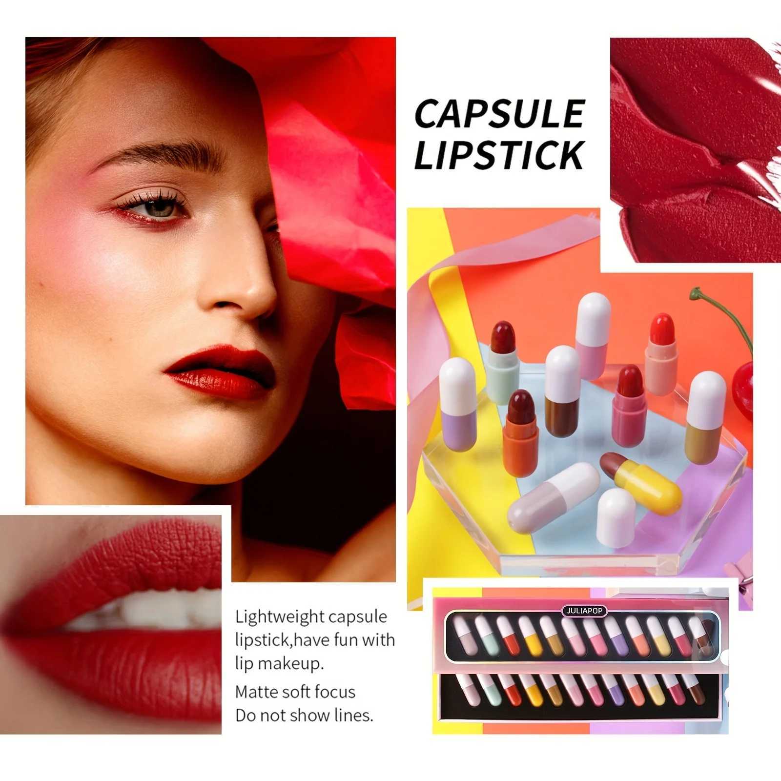 Mini Lipstick Set 12 Colors Capsules Matte Pill Shaped Lipstick Waterproof Long Lasting Mini Capsules Velvet Lipstick Set (12PCS) XJ250623