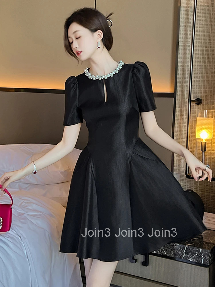 Summer Fashion Elegant Solid Gown Evening Dress Women Clothes Retro Pearl Sexy O-Neck Slim Short A-Line Party Club Prom Vestidos