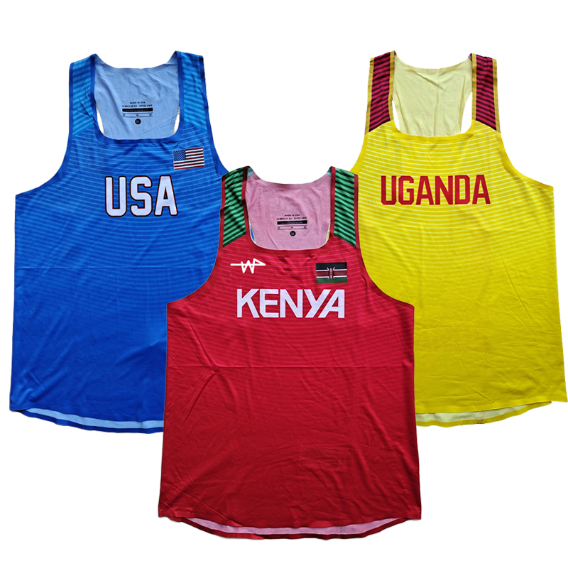 KENYA USA UGANDA MEXICO Man Marathon Running Vest Triangle dots Track and Field Athlete Tank Top Elite Runner Singlet Custom logo Suit
