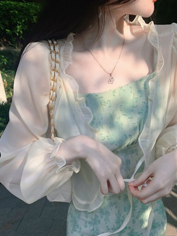 1112 White ice silk knitted sunscreen cardigan women's thin shawl summer with suspenders skirt outer cover tulle top