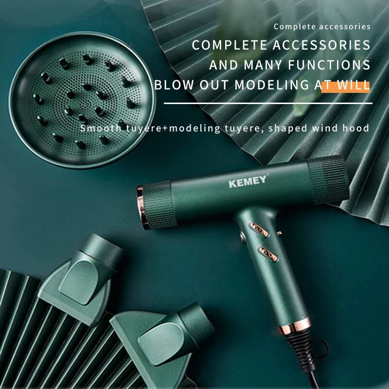 Kemei Professional Ionic Hair Powerful 1500W Fast Drying Low Noise Blow Dryer 2 Concentrator Nozzle 1 Diffuser Attachments