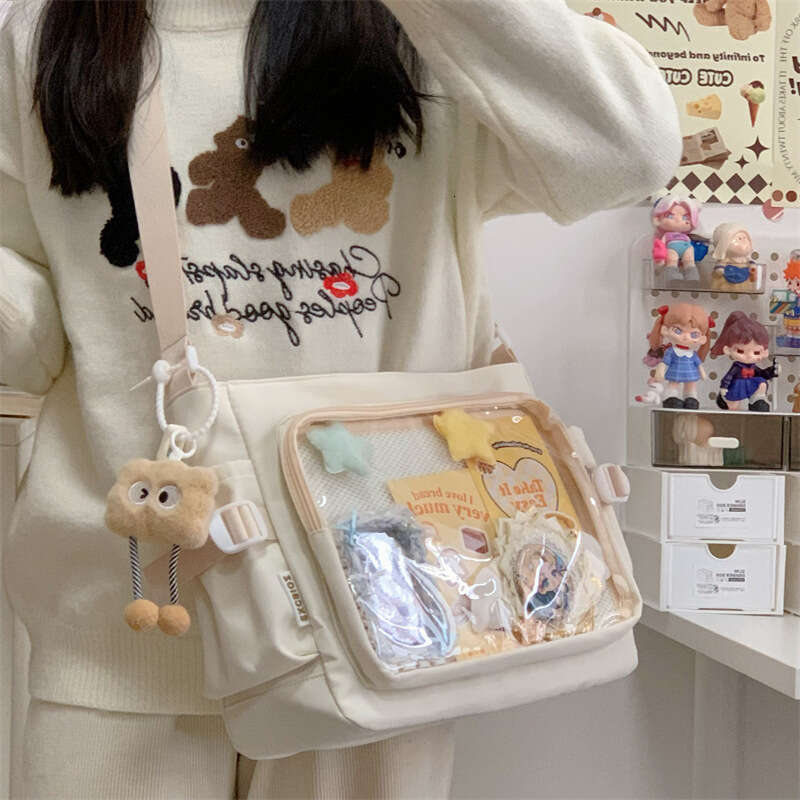 Ins Style Transparent Badge Pain Campus Versatile Large Capacity Simple Shoulder Crossbody Girl Messenger Bag