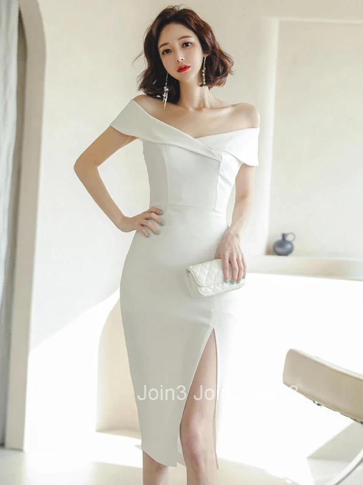 Fashion Summer Evening Dress For Women Elegant White Chic Sexy Off-Shoulder Slim Midi Party Prom Birthday Mujer Vestidos Street