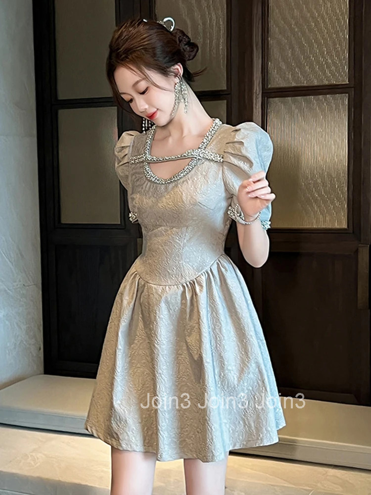 Summer French Elegant Luxury Gown Evening Dress Women Clothes Retro Puff Sleeve Slim A-Line Short Party Club Prom Vestido Fiesta