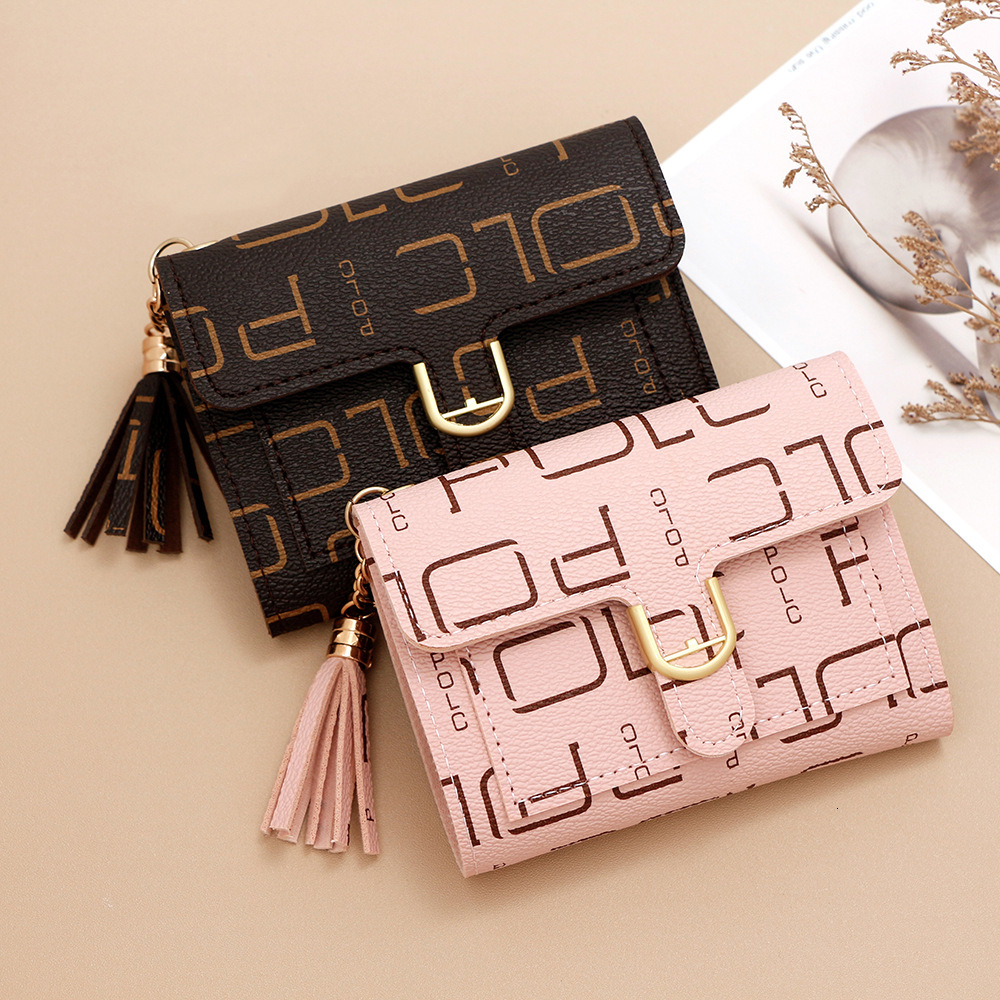 Free Shipping 2025 New Designer Bag Trendy Letter Print Women's Short Wallet Fashion Buckle Small Coin Purse ID Holder Women's Wallet Wholes