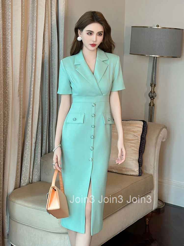 New Summer Green Business Formal Occasion Pencil Dress Women Clothes Elegant Office Classic Short Sleeve Slim Midi Party Vestido