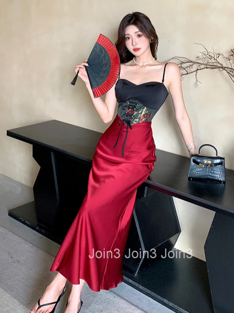 Summer Vintage Sexy Strap Evening Dress Women Clothes Elegant Chest Wrapped Slim Mermaid Maxi Long Party Club Prom Robe Vestidos