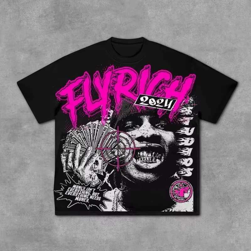 Fly Rich Abstract Human Face Graphic 100% Cotton T-Shirt Men Y2K Summer Short Sleeves Oversize T-shirt Streetwear Women Tops X2506231