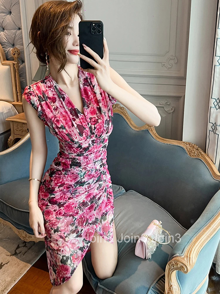 New Summer Mesh Elegant Women Evening Dress Floral Sexy V-Neck Skinny Midi Party Beach Mujer Prom Birthday Boho Stretchy Vestido