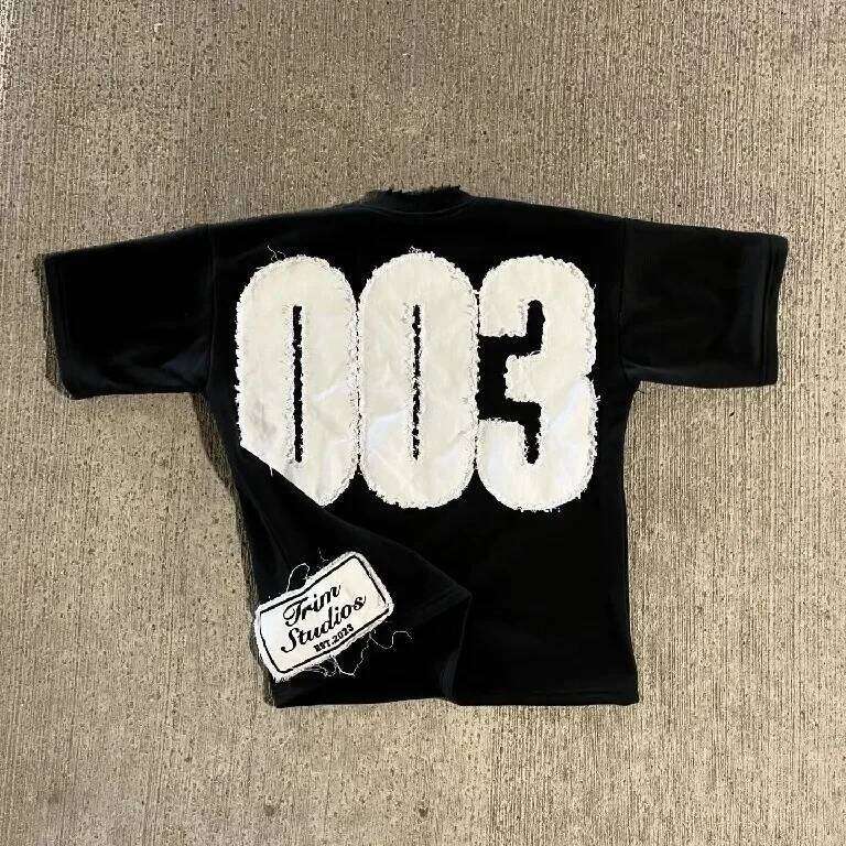 Streetwear Black Men Women Haruku Hip Hop Number 003 Graphic Patch Oversized T Shirt Goth Cotton Short Sleeve Y2K Tops