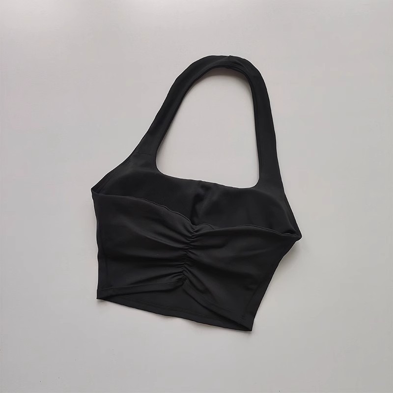 Summer's new sexy neckband with breast pads, beautiful back sports bra, female beauty, bare back, pleated and gathered sports bra