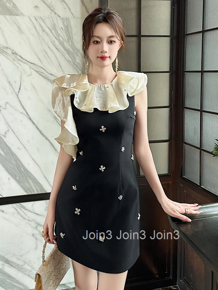 Summer Elegant Luxury Black Gown Evening Dress Women Clothes Sweet Ruffle Sleeveless Slim Short Party Club Prom Vestidos Fiesta