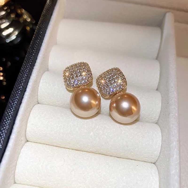 New Fashion Metal Pearl Crystal Drop Earrings for Women Luxury Gold Color Square Zircon Earrings Wedding Party Jewelry Gifts XJ250623
