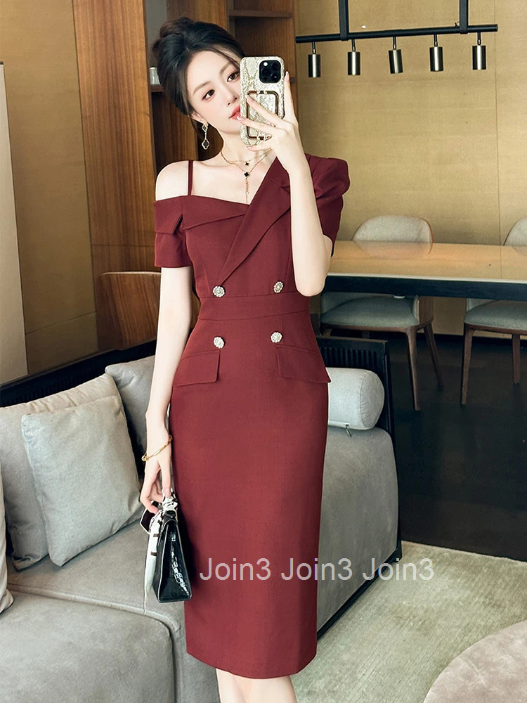New Summer Fashion Formal Occasion Evening Dress Women Clothes Commute Elegant Lady Sexy Off-Shoulder Slim Midi Pencil Vestidos