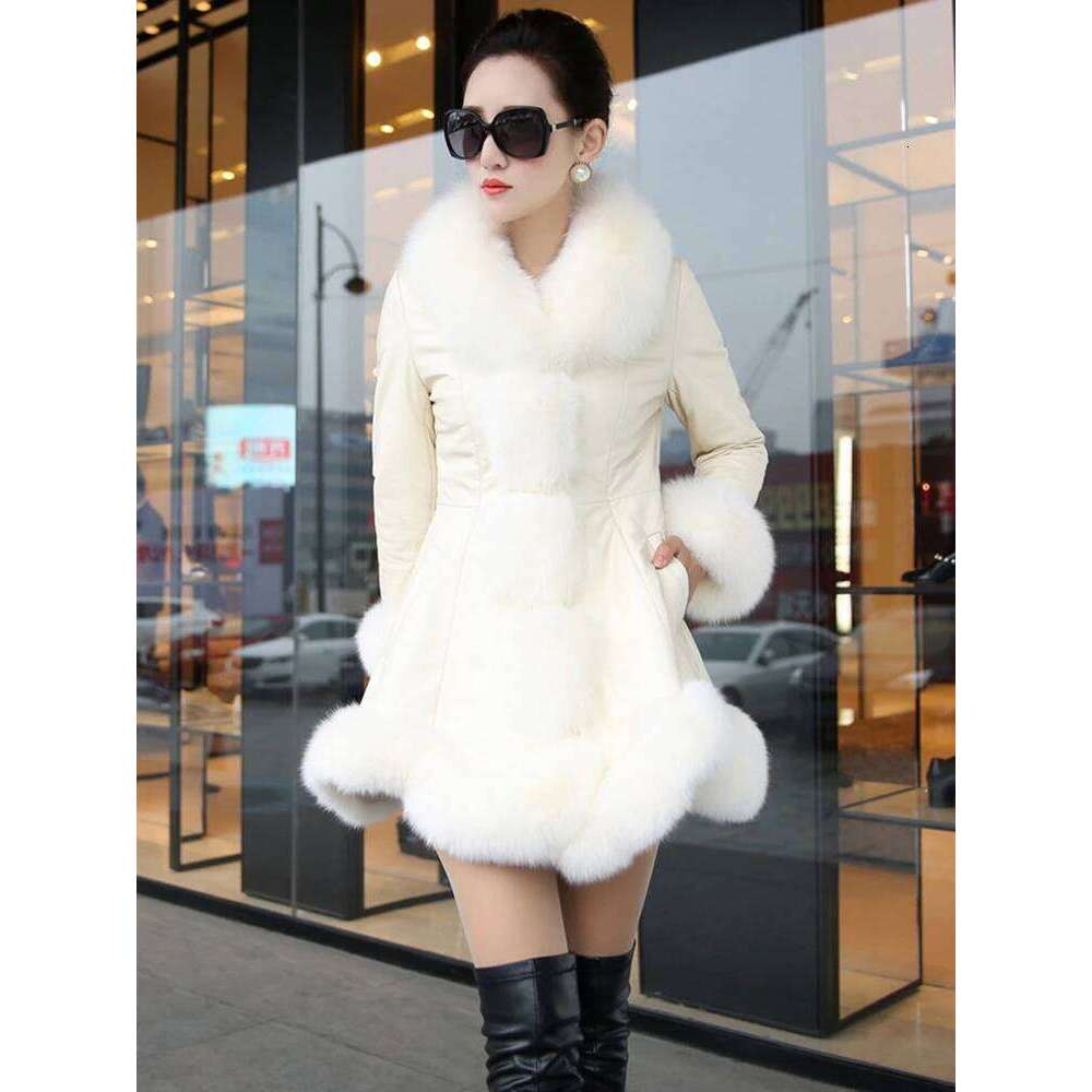 DEAT Fashion Women's PU Jacket Imitation Fox Fur Collar Single Breasted Long Sleeve Leather Coat Winter 2024 New 7AB6097