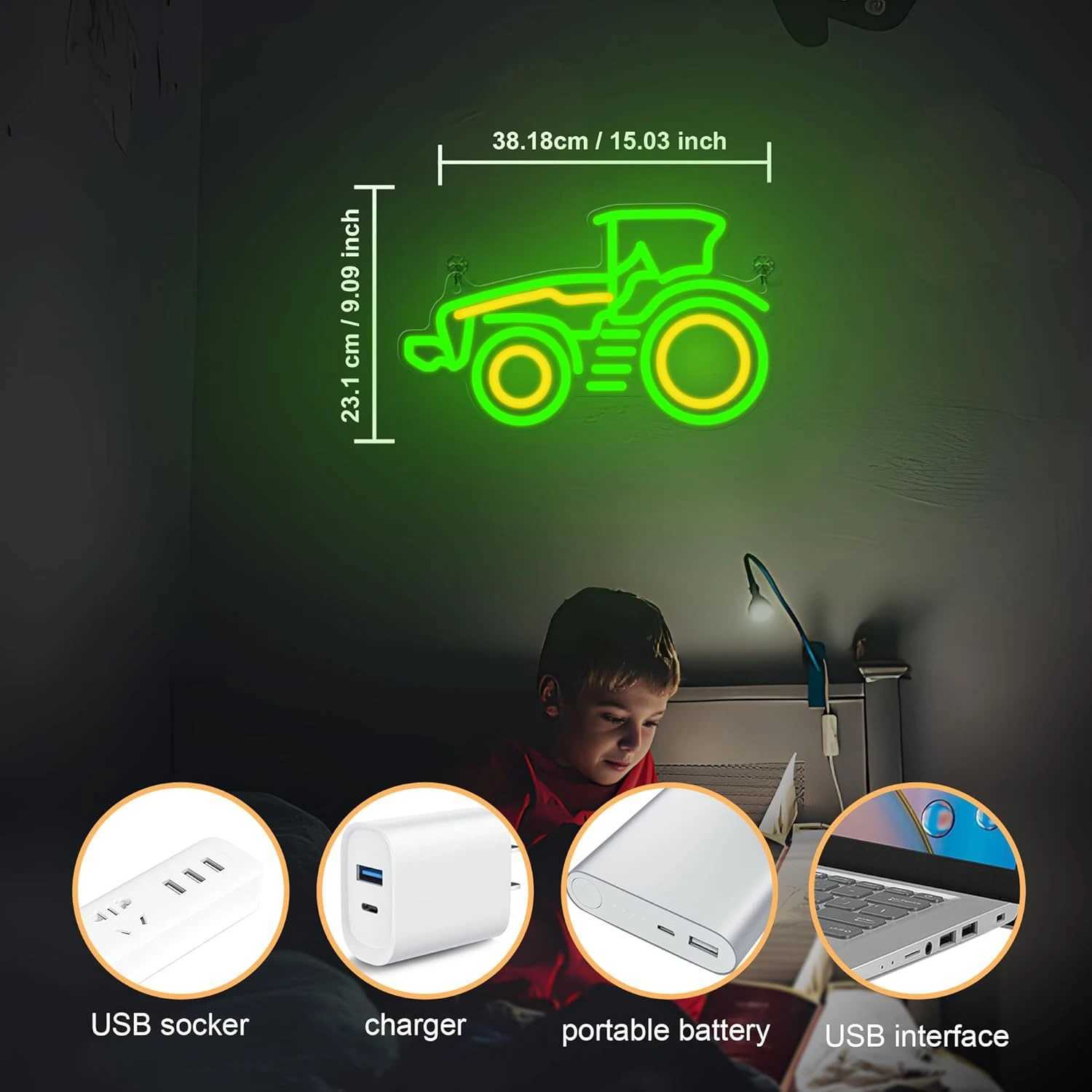 Tractor Neon Signs USB Powered LED Neon Lights for Wall Decor Children Bedroom Home Man Cave Garage Birthday Gift for Boys Men X250623 - view 5