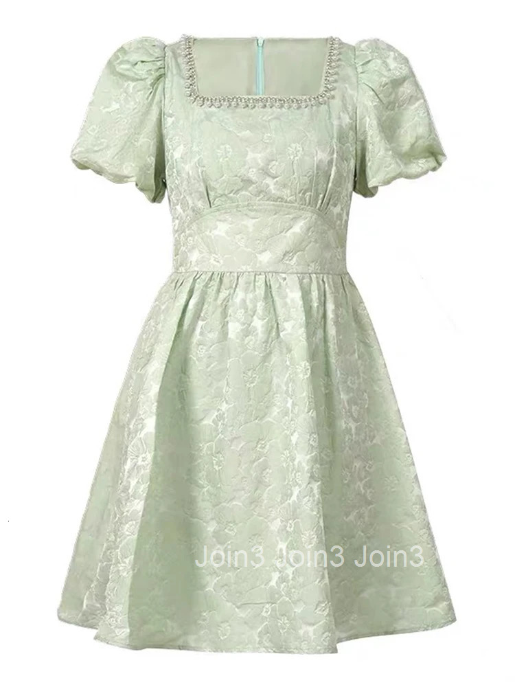 New Summer Fashion Sweet Floral Square Collar A-Line Dress Women Clothes Retro Puff Sleeve Corset Slim Short Party Prom Vestidos