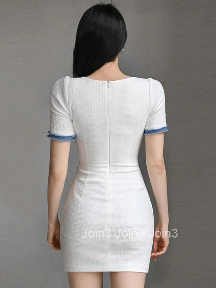 Summer Fashion Work Style Formal White Pencil Short Dress Women Clothes Elegant Office Vintage Short Sleeve Slim Mini Vestidos